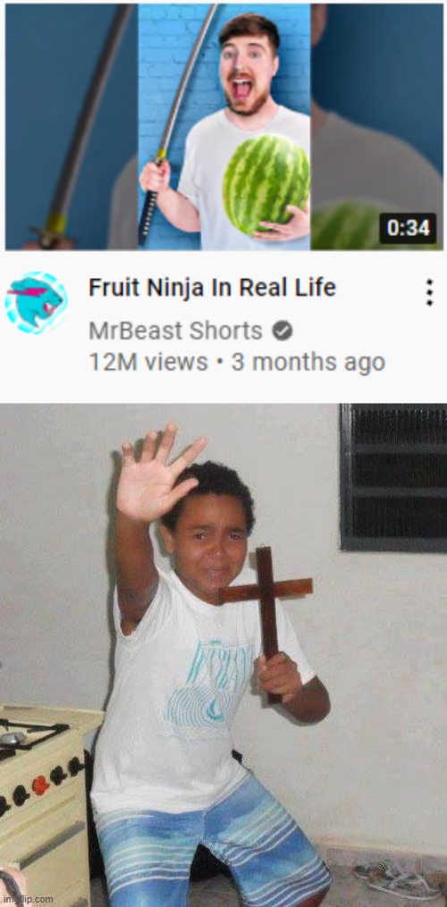 mr beast im scared | image tagged in kid with cross | made w/ Imgflip meme maker