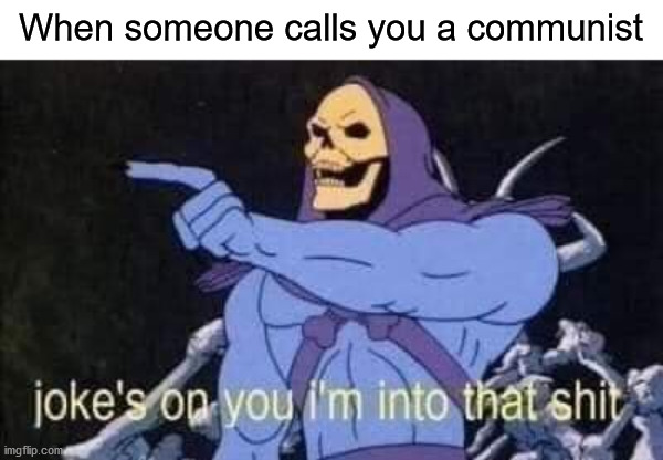 Jokes on you I'm into that shit | When someone calls you a communist | image tagged in jokes on you i'm into that shit | made w/ Imgflip meme maker