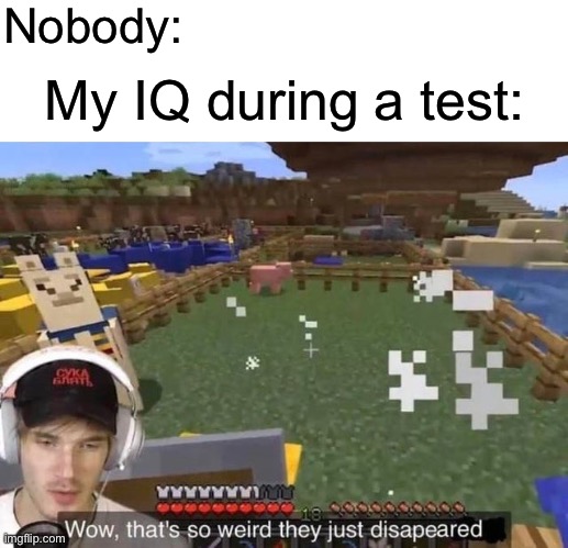 0 IQ | Nobody:; My IQ during a test: | image tagged in they just disappeared | made w/ Imgflip meme maker
