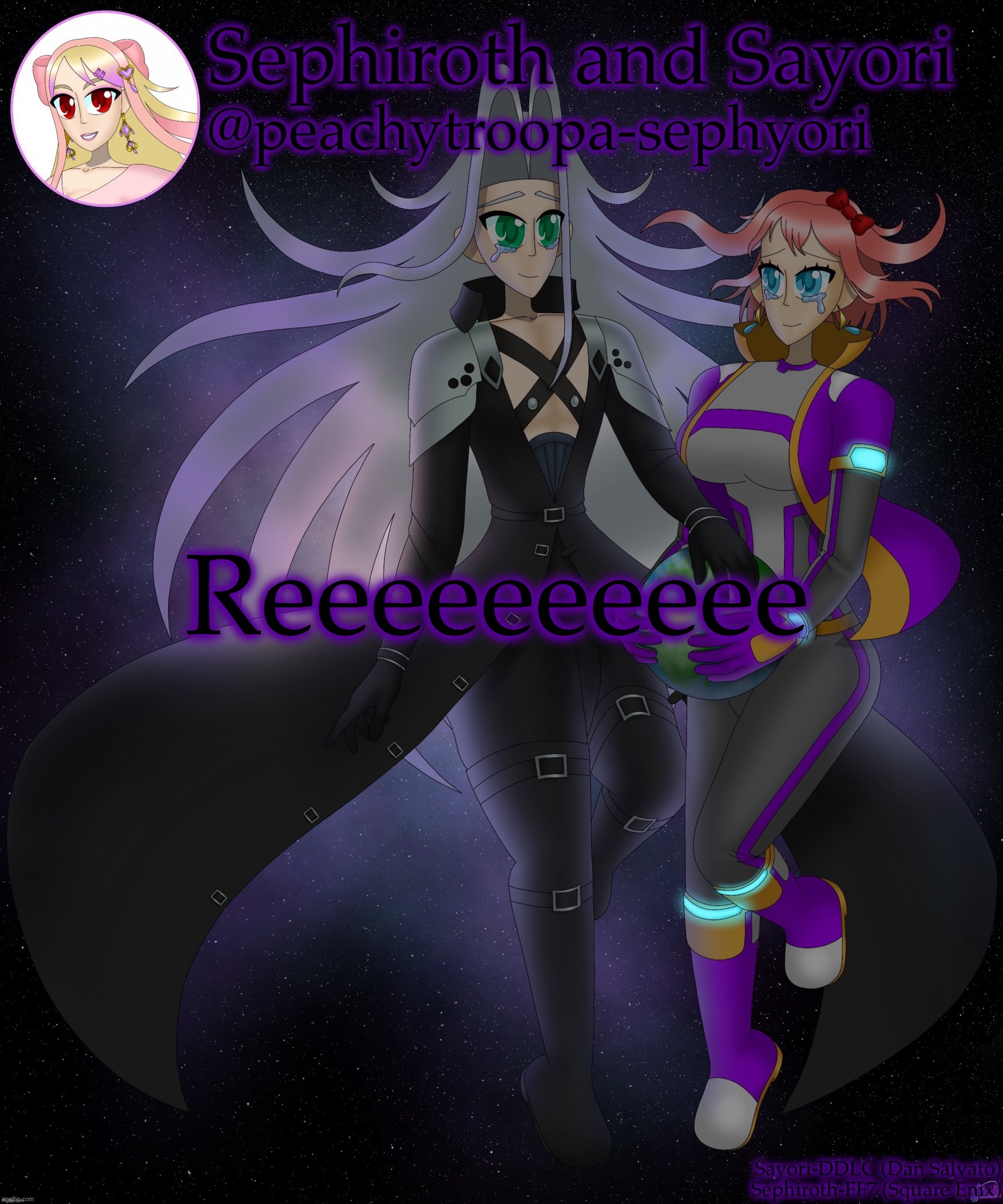 Sayori and Sephiroth | Reeeeeeeeee | image tagged in sayori and sephiroth | made w/ Imgflip meme maker