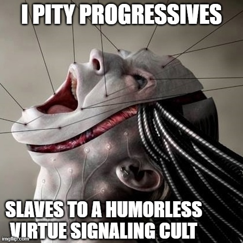 Progressivism is a mental disorder | I PITY PROGRESSIVES; SLAVES TO A HUMORLESS VIRTUE SIGNALING CULT | image tagged in progressives,liberals | made w/ Imgflip meme maker