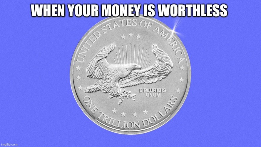 One trillion dollar coin | WHEN YOUR MONEY IS WORTHLESS | made w/ Imgflip meme maker