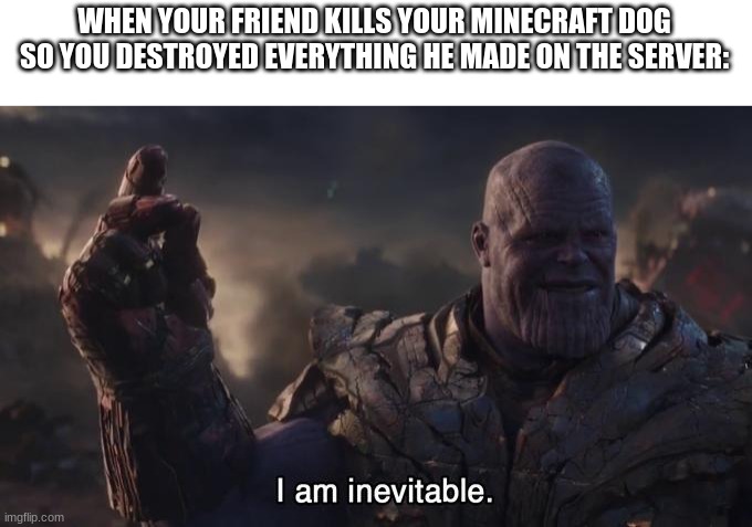 WHEN YOUR FRIEND KILLS YOUR MINECRAFT DOG SO YOU DESTROYED EVERYTHING HE MADE ON THE SERVER: | made w/ Imgflip meme maker