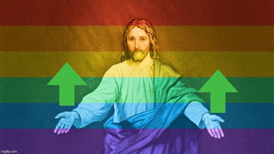 Pro-LGBTQ Jesus sends Upvotes for equality! | image tagged in gay jesus upvotes,jesus,upvotes,lgbtq,gay,equality | made w/ Imgflip meme maker