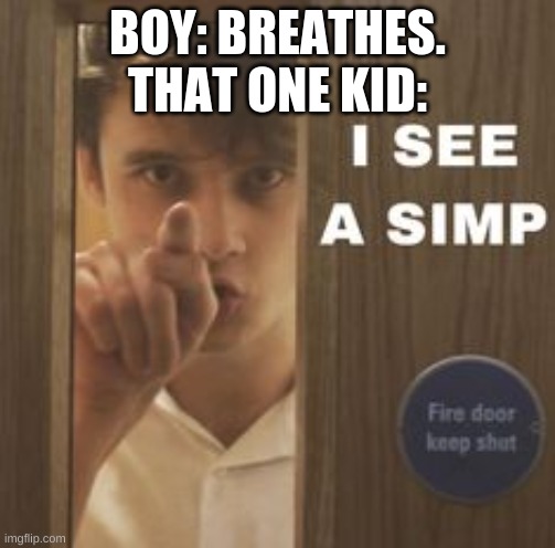 Wilbur I see a simp | BOY: BREATHES.
THAT ONE KID: | image tagged in wilbur i see a simp | made w/ Imgflip meme maker