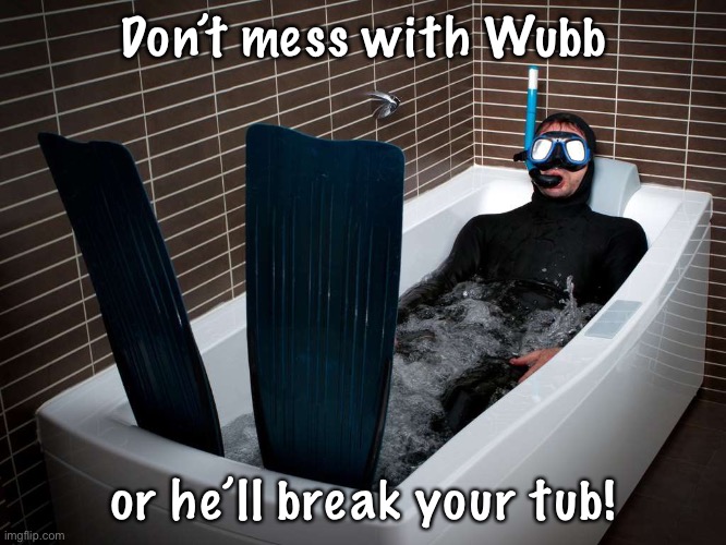 Minecraft74 found that out the hard way. | Don’t mess with Wubb; or he’ll break your tub! | image tagged in bathtub scuba | made w/ Imgflip meme maker