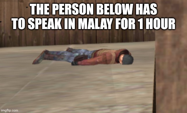 dead | THE PERSON BELOW HAS TO SPEAK IN MALAY FOR 1 HOUR | image tagged in dead | made w/ Imgflip meme maker