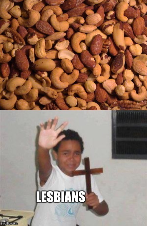 lesbians HATE nuts.  They prefer oysters. | LESBIANS | image tagged in deez nuts nutz,scared kid,funny | made w/ Imgflip meme maker