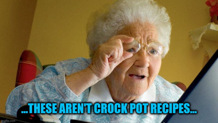 grandma computer | ...THESE AREN'T CROCK POT RECIPES... | image tagged in grandma computer | made w/ Imgflip meme maker