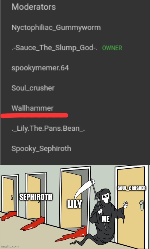 SOUL_CRUSHER; SEPHIROTH; LILY; ME | made w/ Imgflip meme maker