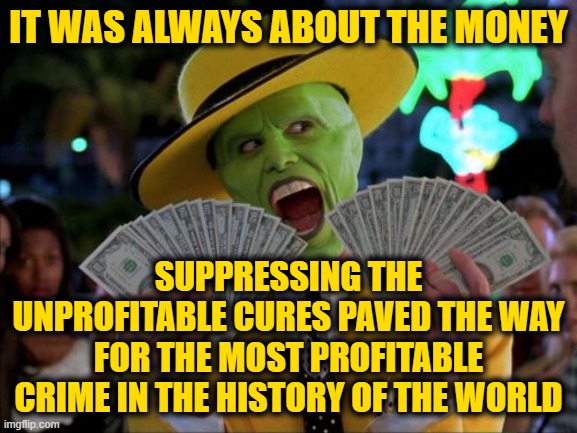 Money Money Meme | IT WAS ALWAYS ABOUT THE MONEY SUPPRESSING THE UNPROFITABLE CURES PAVED THE WAY FOR THE MOST PROFITABLE CRIME IN THE HISTORY OF THE WORLD | image tagged in memes,money money | made w/ Imgflip meme maker
