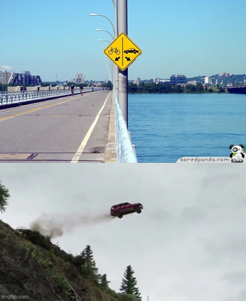you have failed | image tagged in car driving off cliff,you had one job,funny,memes,road signs | made w/ Imgflip meme maker