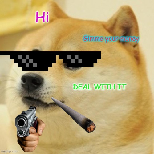Doge Meme | Hi; Gimme your money; DEAL WITH IT | image tagged in memes,doge | made w/ Imgflip meme maker