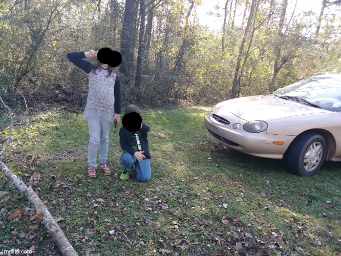 A photo I took of my younger cousins, faces blurred for obvious reasons. | made w/ Imgflip meme maker