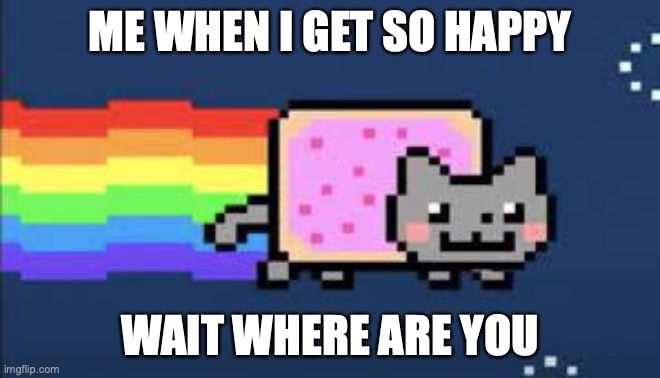 wait where are you neon cat meme | ME WHEN I GET SO HAPPY; WAIT WHERE ARE YOU | image tagged in cat | made w/ Imgflip meme maker