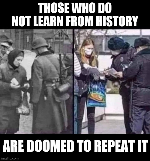 Show us your papers | THOSE WHO DO NOT LEARN FROM HISTORY; ARE DOOMED TO REPEAT IT | image tagged in covid vaccine,nwo police state,communist socialist,covid-19,passport,agenda | made w/ Imgflip meme maker