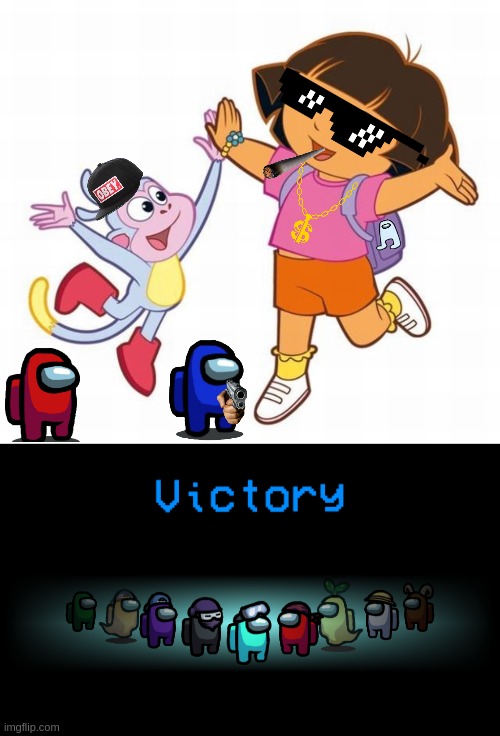 Dora & Boots' Victory On Among Us | image tagged in victory,among us,dora the explorer | made w/ Imgflip meme maker