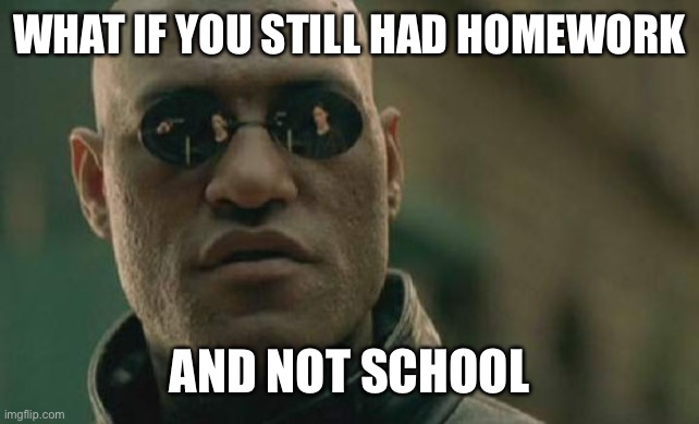 Matrix Morpheus Meme | WHAT IF YOU STILL HAD HOMEWORK AND NOT SCHOOL | image tagged in memes,matrix morpheus | made w/ Imgflip meme maker