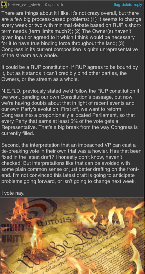 Suffer through this wall of text about the Constitution, or, skip straight to the reward at the end. :) | image tagged in nerd statement on constitutional law,constitution in flames,constitution,the constitution,rup,right unity party | made w/ Imgflip meme maker