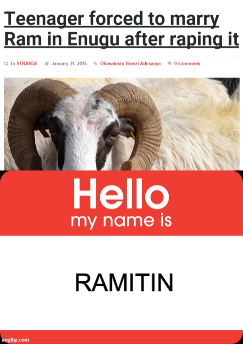 Interesting | RAMITIN | image tagged in hello my name is | made w/ Imgflip meme maker