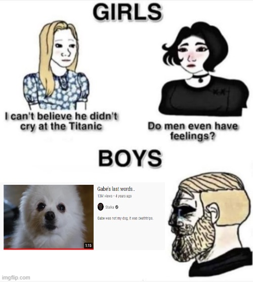 its been 4 years now.. why do legends have to die | image tagged in do men even have feelings,memes,gabe the dog,sad,dogs | made w/ Imgflip meme maker