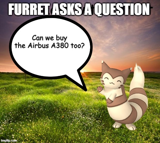 Fun facts with Furret | Can we buy the Airbus A380 too? FURRET ASKS A QUESTION | image tagged in fun facts with furret | made w/ Imgflip meme maker