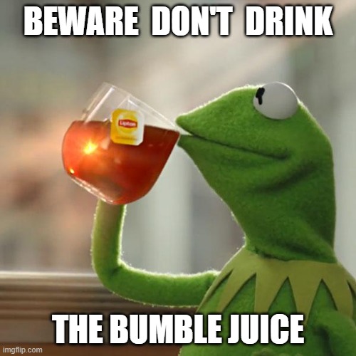 But That's None Of My Business Meme | BEWARE  DON'T  DRINK; THE BUMBLE JUICE | image tagged in memes,but that's none of my business,kermit the frog | made w/ Imgflip meme maker