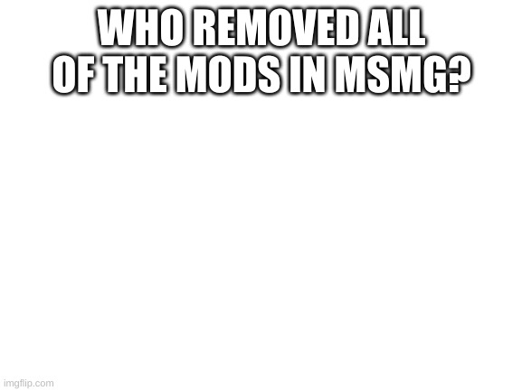 Blank White Template | WHO REMOVED ALL OF THE MODS IN MSMG? | image tagged in blank white template | made w/ Imgflip meme maker