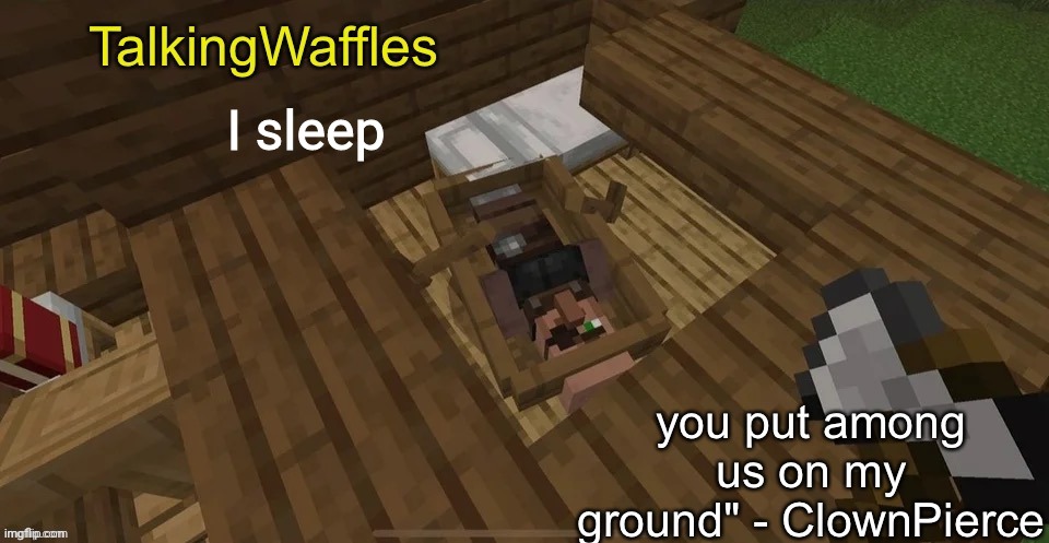 goodnight | I sleep | image tagged in sus villager temp | made w/ Imgflip meme maker