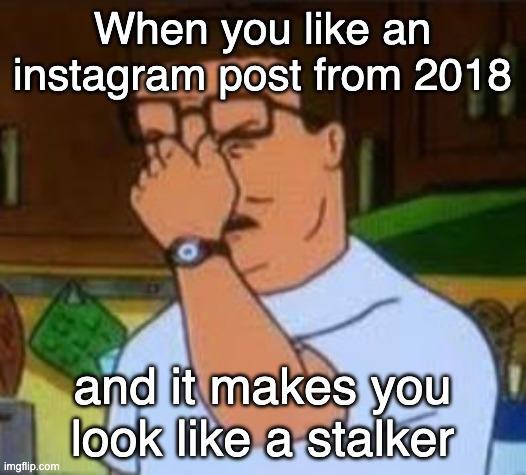 · | When you like an instagram post from 2018; and it makes you look like a stalker | image tagged in dang it bobby | made w/ Imgflip meme maker