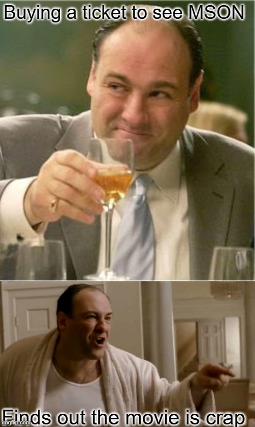 Don't waste your money | Buying a ticket to see MSON; Finds out the movie is crap | image tagged in tony soprano toast,tony soprano in this house,memes | made w/ Imgflip meme maker