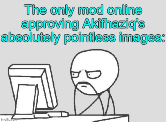 . | The only mod online approving Akifhaziq's absolutely pointless images: | image tagged in memes,computer guy | made w/ Imgflip meme maker