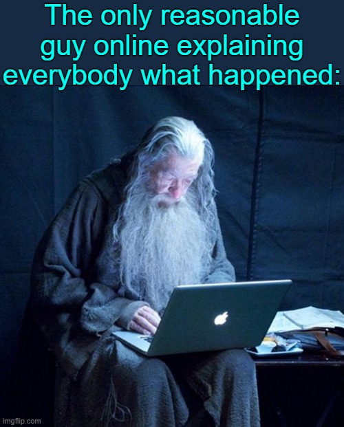 . | The only reasonable guy online explaining everybody what happened: | image tagged in computer gandalf | made w/ Imgflip meme maker