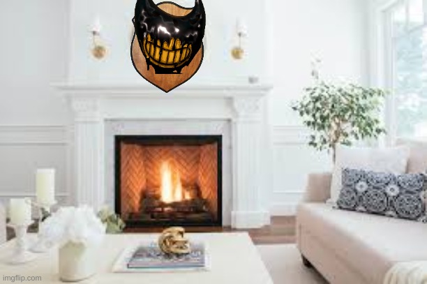 I mounted Bendy’s head on my fireplace! | image tagged in bendy and the ink machine,demon slayer,monster hunter,tentacleblast97 | made w/ Imgflip meme maker