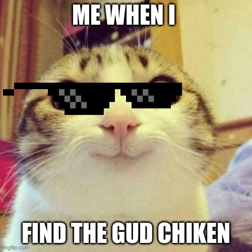 Cat | ME WHEN I; FIND THE GUD CHIKEN | image tagged in memes,smiling cat | made w/ Imgflip meme maker