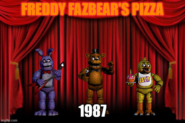 1987 | FREDDY FAZBEAR'S PIZZA; 1987 | image tagged in stage curtains,fnaf | made w/ Imgflip meme maker