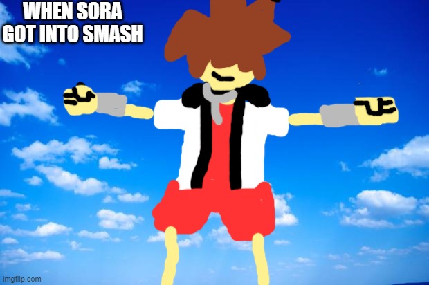Its about time | WHEN SORA GOT INTO SMASH | image tagged in blue sky,sora,no waluigi | made w/ Imgflip meme maker