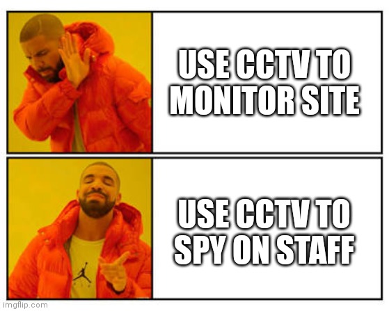 CCTV monitoring | USE CCTV TO MONITOR SITE; USE CCTV TO SPY ON STAFF | image tagged in no - yes | made w/ Imgflip meme maker