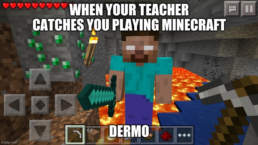 Teacher catches you In Minecraft | WHEN YOUR TEACHER CATCHES YOU PLAYING MINECRAFT; DERMO | image tagged in herobrine | made w/ Imgflip meme maker