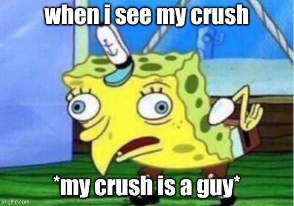 Mocking Spongebob Meme | when i see my crush; *my crush is a guy* | image tagged in memes,mocking spongebob | made w/ Imgflip meme maker