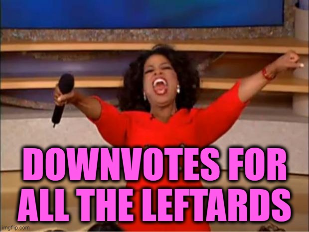 Oprah You Get A Meme | DOWNVOTES FOR ALL THE LEFTARDS | image tagged in memes,oprah you get a | made w/ Imgflip meme maker