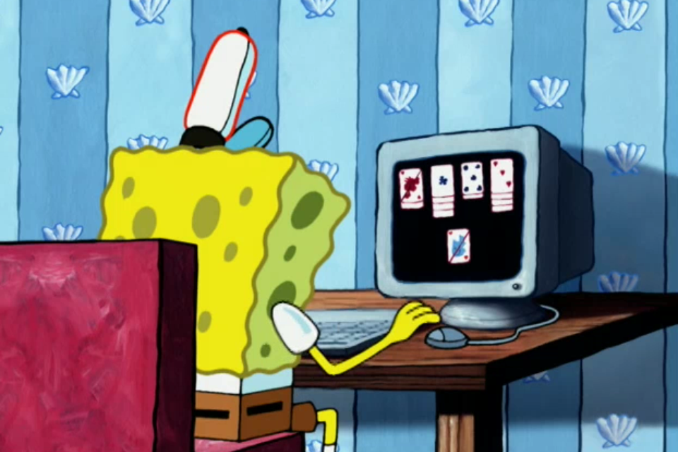 High Quality Spongebob on a computer Blank Meme Template