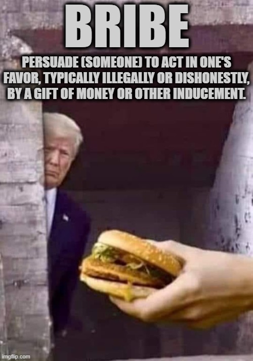 BRIBE | BRIBE; PERSUADE (SOMEONE) TO ACT IN ONE'S FAVOR, TYPICALLY ILLEGALLY OR DISHONESTLY, BY A GIFT OF MONEY OR OTHER INDUCEMENT. | image tagged in bribe,persuade,illegal,dishonest,gift,favor | made w/ Imgflip meme maker