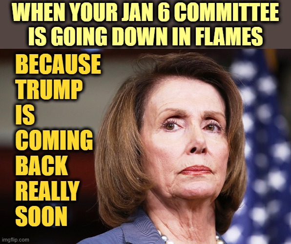 Can you read between the lines? The Deep State is going down soon. | WHEN YOUR JAN 6 COMMITTEE IS GOING DOWN IN FLAMES; BECAUSE
TRUMP
IS
COMING
BACK
REALLY
SOON | image tagged in deep state,biden,pelosi,schumer | made w/ Imgflip meme maker
