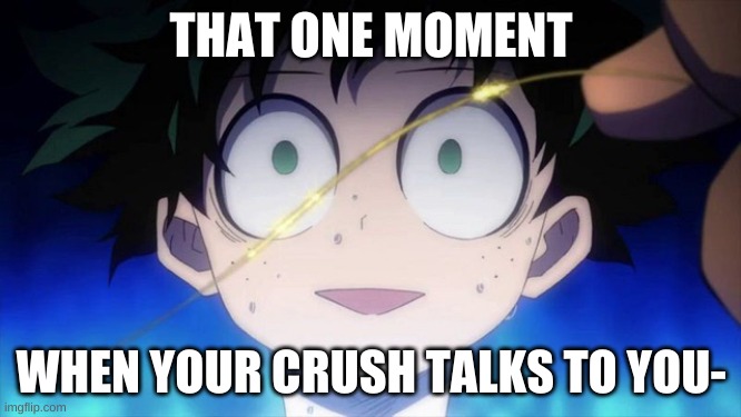 that one moment- | THAT ONE MOMENT; WHEN YOUR CRUSH TALKS TO YOU- | image tagged in deku | made w/ Imgflip meme maker