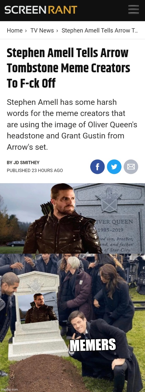 You're welcome Stephen Amell | MEMERS | image tagged in grant gustin over grave,i dont care,what can i say except you're welcome | made w/ Imgflip meme maker