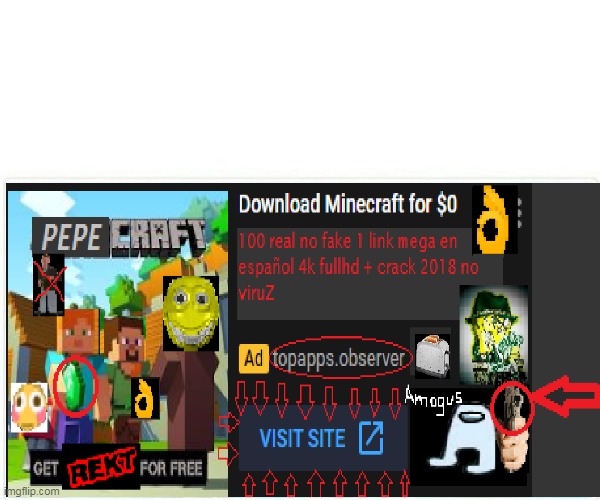 Download PEPEcraft $0 & get REKT for free + no rickroll 100 real no fake | image tagged in minecraft,amogus,scam,download,meme,cringe | made w/ Imgflip meme maker