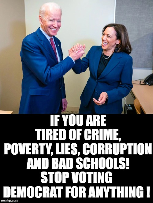 Stop Voting Democrat For Anything! |  IF YOU ARE TIRED OF CRIME, POVERTY, LIES, CORRUPTION AND BAD SCHOOLS! STOP VOTING DEMOCRAT FOR ANYTHING ! | image tagged in stupid liberals,morons,idiots,democrats | made w/ Imgflip meme maker