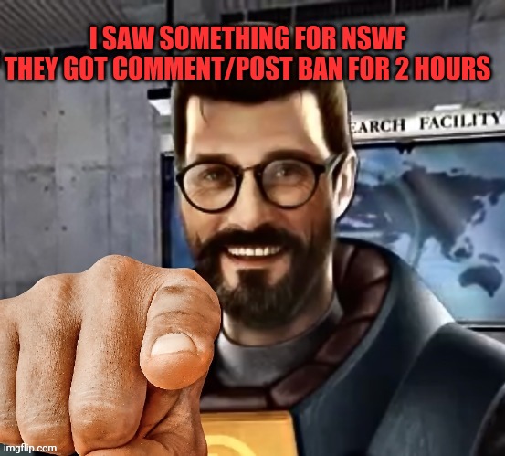 gordon freeman | I SAW SOMETHING FOR NSWF
THEY GOT COMMENT/POST BAN FOR 2 HOURS | image tagged in gordon freeman | made w/ Imgflip meme maker