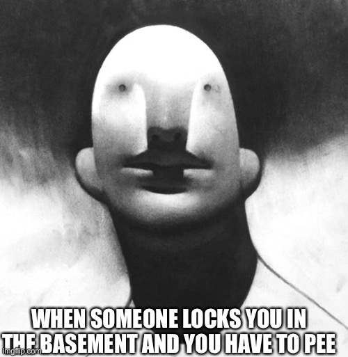 Gerald needs to pee |  WHEN SOMEONE LOCKS YOU IN THE BASEMENT AND YOU HAVE TO PEE | image tagged in gerald is mad,basement,toilet | made w/ Imgflip meme maker